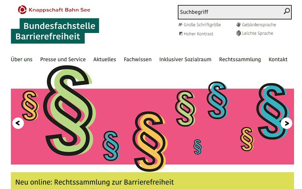 Screenshot der Webseite der Bundesfachstelle Barrierefreiheit